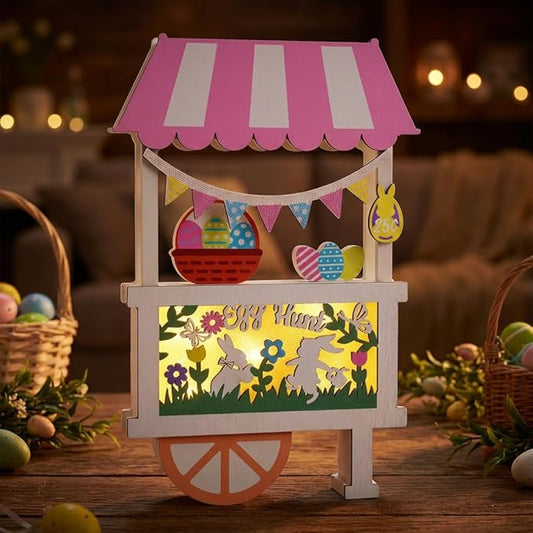 Valery Madelyn Easter Decorations, Easter Decor with LED Light, Lighted Egg Hunt Booth Decor for Table, Wooden Bunny Decorations for Home Decor Shelf Tiered Tray Living Room, 7.5 inch