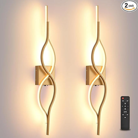 Battery Operated Wall Sconces Set of 2, Gold 31.4'' LED Dimmable Wall Sconce with Remote Control, Adjustable Color Temperature Brightness for Living Room Bedroom and Hallway USB Rechargeable Lighting