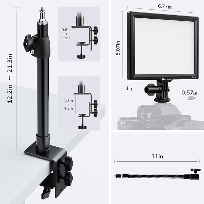 2-Pack Key Light Panel Kit, LED Video Light Dimmable Bi-Color 3200-5600k Video Conference Lighting with Gooseneck Tubes Desk Light for Podcast/Streaming/Gaming/Zoom Meetings/Broadcast/YouTube