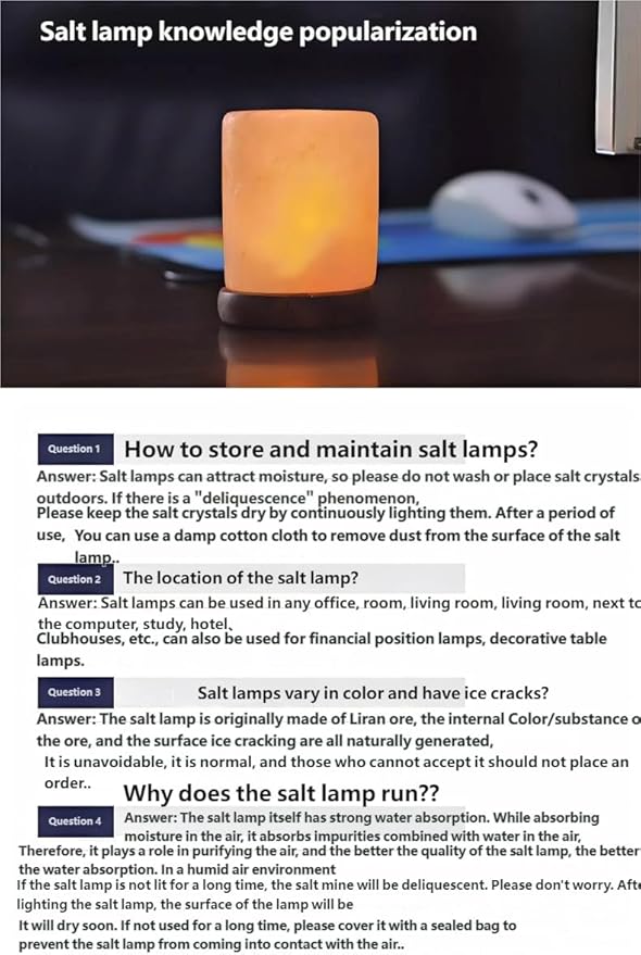 Himalayan Salt Lamp with USB Power, Natural Shape, Color-Changing LED and Warm White Light, Wooden Base Night Light (Gray, Natural, Monochrome)