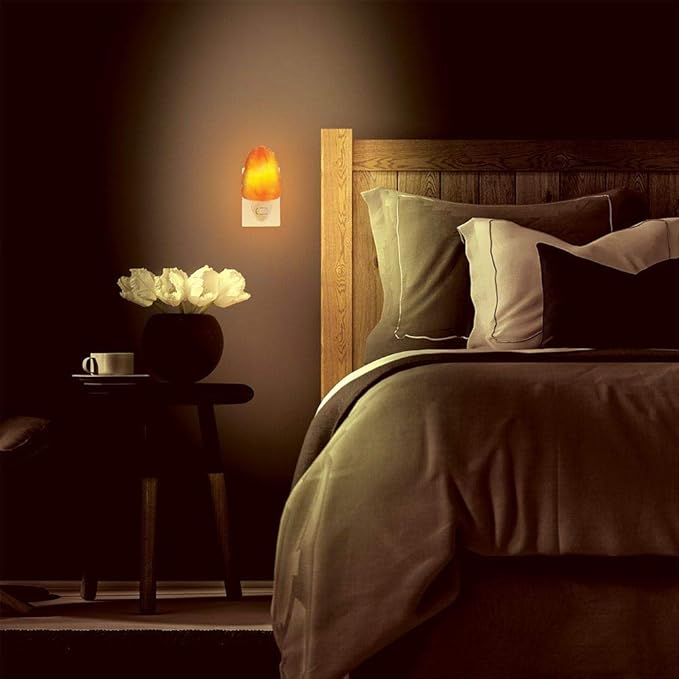 100% Natural Himalayan Night Light, Natural Cut Salt Stone with 360° Rotating Wall Plug, Includes Night Light Bulb, 2” Round x 3.9” H
