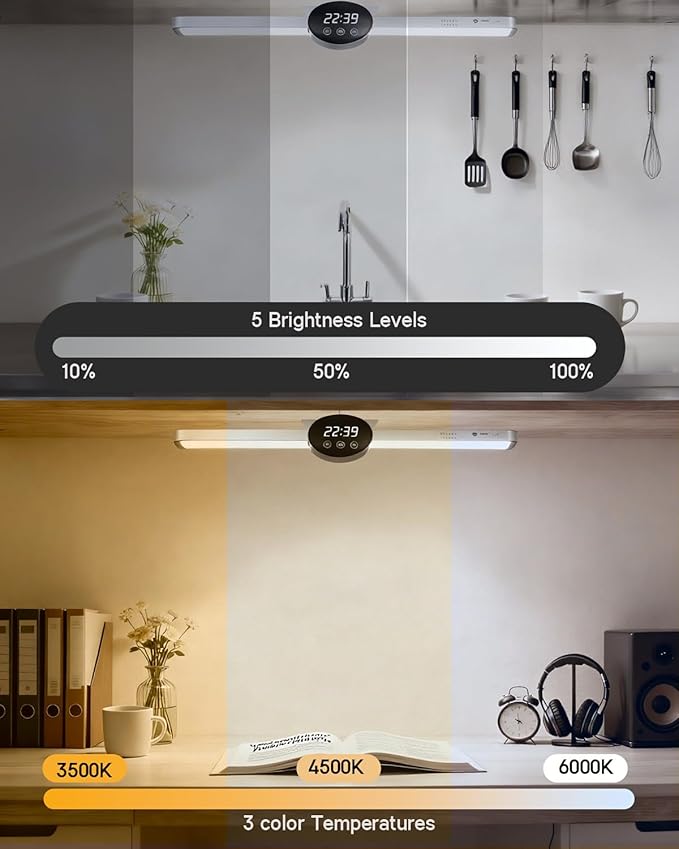 BY-J 21.6" Dimmable Mirror Lights,3 Colors Adjustable Wall Light with Led Light Bar,1800mAh Rechargeable Battery Makeup Light, Magnetic Light Bar for Cabinet,Kitchen,Closet,Bedside,Desk