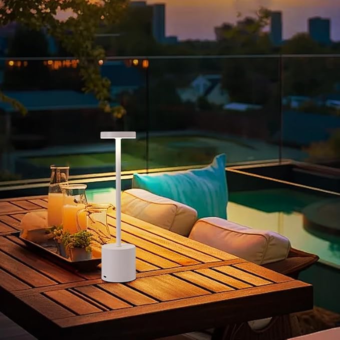 Cordless Table Lamp Set of 2, 5000mAh Rechargeable Battery Powered LED Table Light, Portable Touch Dimming Outdoor Table Lamps,3 Color Light for Restaurant,Patio,Bedroom,Camping,Cofee (White)