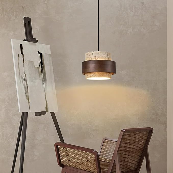 Nordic Natural Travertine Pendant Light Wabi-sabi Stone Chandelier Retro Industry Hanging Ceiling Lamp for Bedroom Bedside Study Dining Table Lighting (Natural)