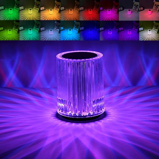 Portable Crystal Table Lamp,3 Color Touch Control Rechargeable Lamp,3-Levels Brightness Room Decor Desk Lamp (16 Color)