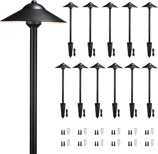 Gardenreet Brass Low Voltage Landscape Lighting - 12V LED Path Light IP65 Waterproof, Pathway Outside Lights for Yard Walkway Garden with 2700K/3000K/4000K Adjustable G4 Bulb (12 Pack)