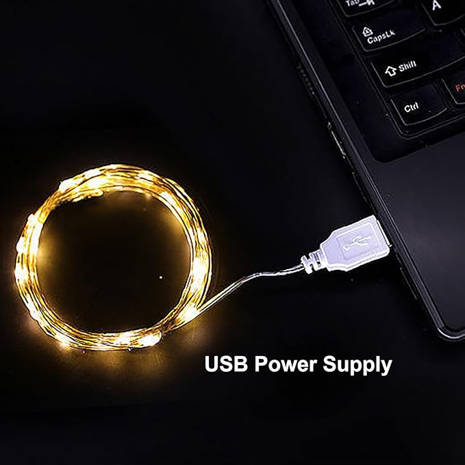 Sokelinn-six 2m 20 LEDs Fairy String Lights, USB Powered String Light for Desk Office Christmas Tree Party Decoration (Warm, 12)