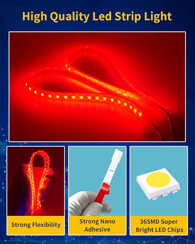 Car Led Strip Lights, Golf Cart Lights, 12V LED Strip Light for Truck Car Motorcycle Boat Marine RV Golf Cart Truck Trailer Cargo Home Led Strip Red,12inch(Pack of 4)