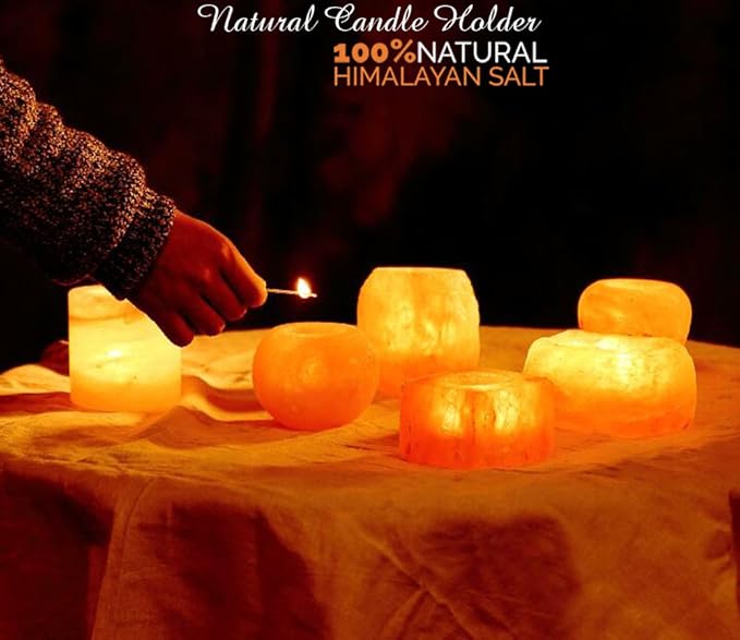 Himalayan Glow Natural Pink Salt Tealight 2 Hole Candle Holder,Hand Carved 100% Pure Himalayan Crystal Salt Candle Lamp | Great Room Décor