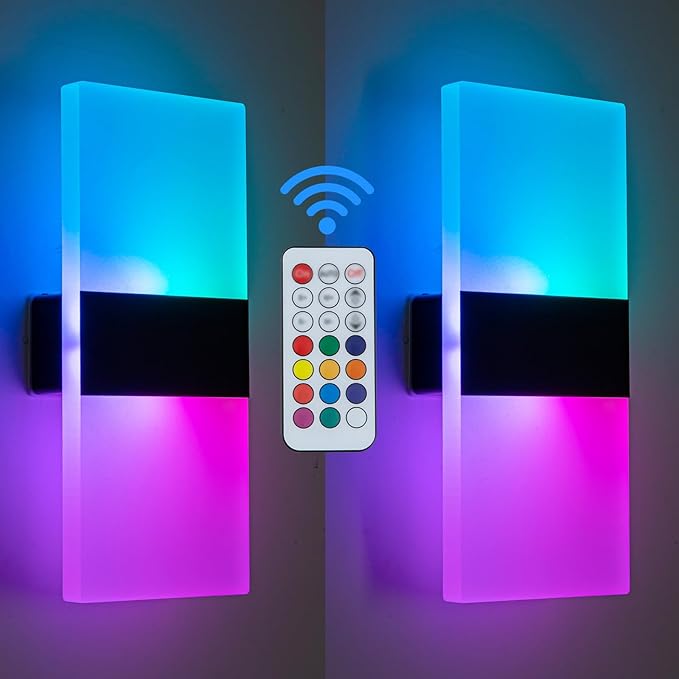 LED Wall Lights for Room Decor, Battery Operated Wall Sconce Set of 2, Remote Control, Dimmable, Rechargeable, Cordless Wall Lamps for Bedroom