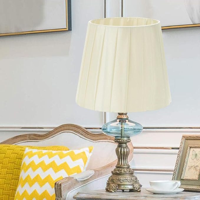 Table Lamp Shade Fabric Lampshade Light Cover Pleated Lamp Shade for Home Office Kitchen, Beige, Clip on