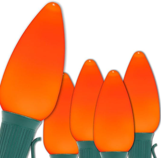 Wintergreen Lighting C9 OptiCore LED Commercial Outdoor Christmas Lights – Heavy Duty Christmas String Lights; Green Wire (25 Lights, 25 ft, Orange Smooth/Opaque)