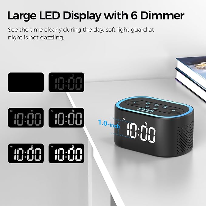 Reacher Digital Alarm Clock & White Noise Sound Machine, 21 Soothing Sounds, 7 Wake Up Sounds, 8 Night Lights, 32-Level Volume, 9 Sleep Timer, Memory Function for Kid, Adult, Bedroom, Nightstand