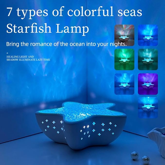 Starfish Ocean Projection Lamp,Romantic Water Ripple Night Light,7 Colors Ocean Wave Projector Light,3D Holographic Water Ripple Touch Control Aurora Projector for Room Decor Meditation Relaxation