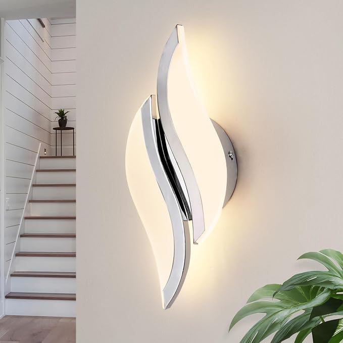 CANEOE Modern LED Wall Sconce 3000K Warm White Indoor Wall Light Fixtures Acrylic Wall Sconce Lighting for Living Room Bedroom Bedside Bathroom Hallway Stairway Wall Lamp (Chrome, 1 Pack, 3000K)