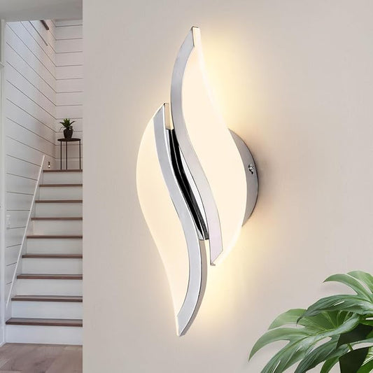 CANEOE Modern LED Wall Sconce 3000K Warm White Indoor Wall Light Fixtures Acrylic Wall Sconce Lighting for Living Room Bedroom Bedside Bathroom Hallway Stairway Wall Lamp (Chrome, 1 Pack, 3000K)