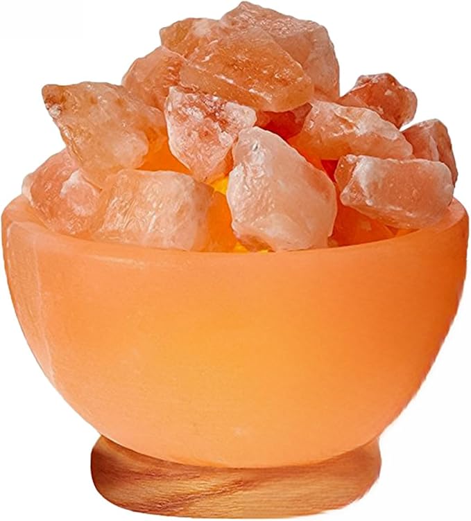 Himalayan Glow Pink Salt Bowl Night Lamp with Crystal Himalayan Salt Chunks | Hand-Carved Himalayan Salt Lamp for Air Purification and Relaxing Ambiance