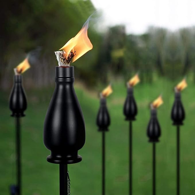 Metal Citronella Torches, 6 Pack Torches Garden for Outside 60 inch Flickering Flame Citronella Outdoor Light Torch,Metal Torches for Outside, Camping Patio Pathway Table Torch(Jet Black)