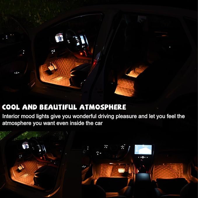 Car LED Strip Light, 24 LED RGB Auto Under Dash Interior Atmosphere Lights, USB Vehicle Decorative Lamp Ambient Night Light Strip, Lighting Kit Car Accessories (Orange, Cigarette Lighter)