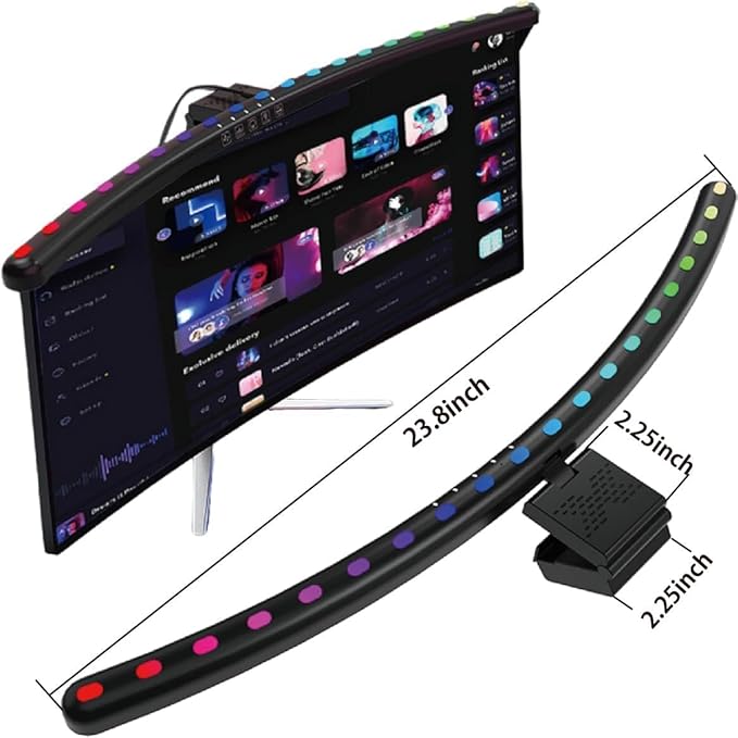 RGB Music Sync Monitor Light Bar for Curved Monitors 24-27 Inch - Touch Control USB Powered Screen Light with Eye Care
