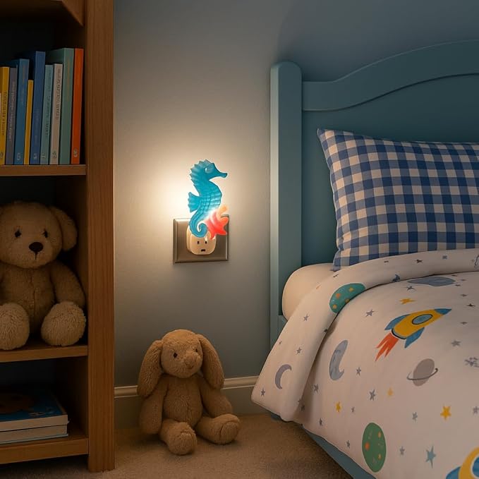 Novelty Lights LED Lamp Seahorse with Starfish Spring Summer Decoration Night Light with Swivel Plug