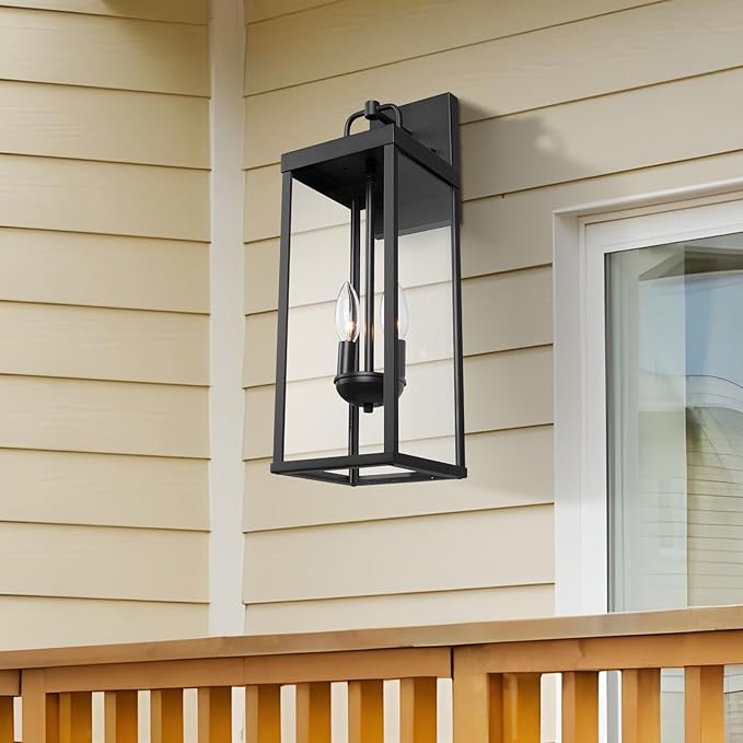 Outdoor Wall Sconce Lights, 20 Inch Tall Transitional Exterior Wall Lighting with Clear Glass, Modern Black Carriage Lantern Lamp Outside for Front Porch Garage Garden Patio Corridor Doorway