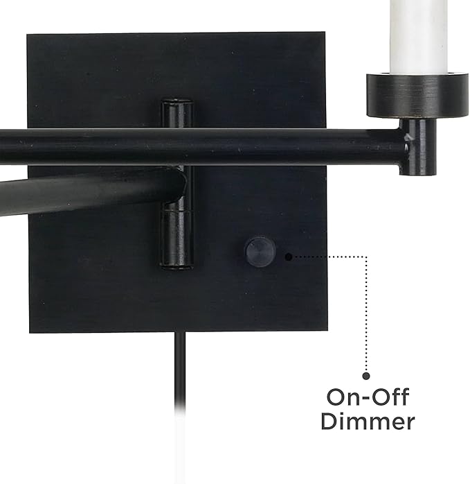 Indoor Swing Arm Wall Mount Lamp Espresso Plug-In Light Fixture Dimmable Gold Trimmed Rust Fabric Square Shade for Bedroom Bedside House Reading Living Room Home Hallway Dining - Barnes and Ivy