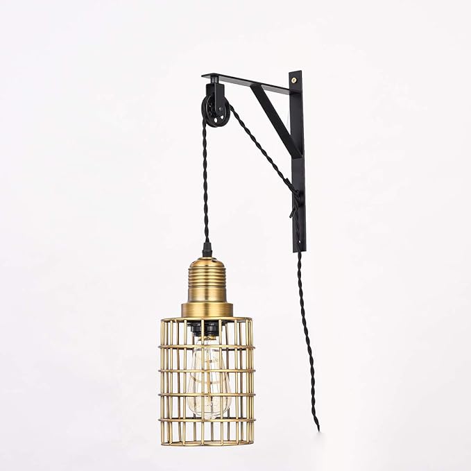 Topotdor Wall Mount Bracket and Pulley Set of 2 for Vintage Farmhouse Hanging Lighting DIY Industrial Pendant Light Fixture (Black)