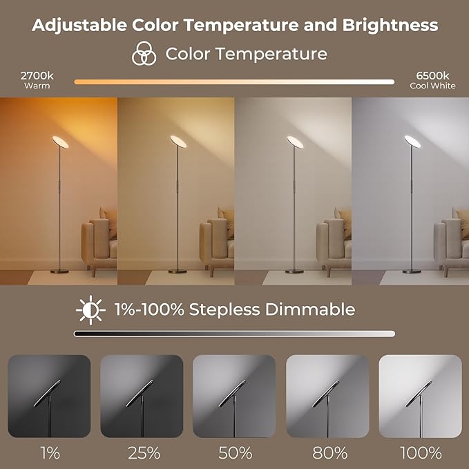 Floor Lamp, 2800LM RGBWW Smart Standing Lamps for Living Room with Smart App & Voice Control, 69.3in Torchiere Floor Lamps Color Changing, 350°Rotating LED Tall Lamp for Bedroom Office Gaming Party