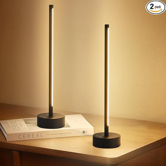 Cordless LED Table Lamp Set of Two, Battery Operated Portable Desk Lamp, Dimmable/3 Color/Memory Function, Modern Rechargeable Table Light for Living Room,Bedroom, Bedside, Black, 2 Pack