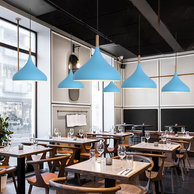 Creative Colorful Wood Metal Pendant Light, Nordic Modern Hanging Light Fixture, Single Rustic Farmhouse Pendant Lamp, Simple Retro Pendant Lighting for Kitchen Island Dining Table (Red,16.5in)