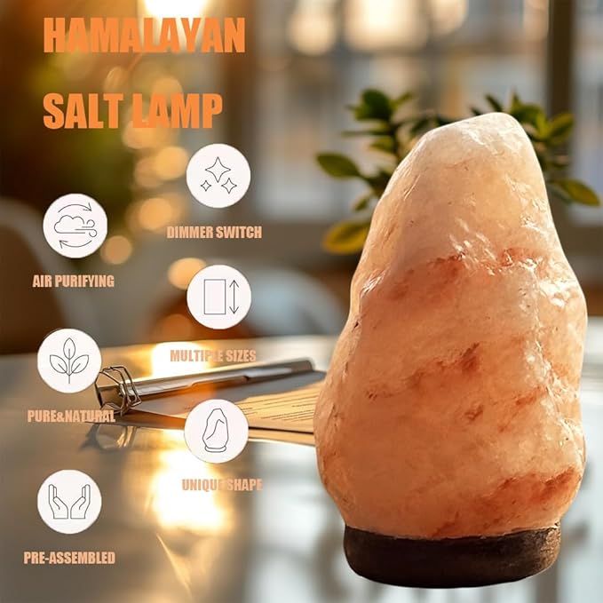 Mini Natural Salt Rock Lamp 7 Colors,Himalayan Night Light Color Changing，USB Salt Rock Lamps,Premium Wood Base， for Home Decor，Unique Gift