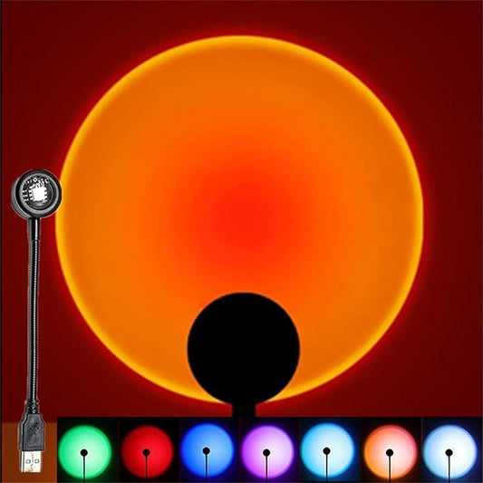 YOWOCAL USB Sunset Projection Light, 7 Colors-8 Lighting Modes Voice Control Sunset Lamp, Portable Romantic Decoration for Bedroom Ceiling Party, Plug and Play