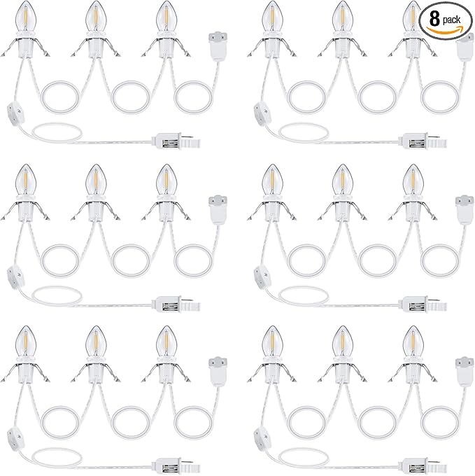 Meonum 8 Pack Christmas Village Light Cords with 24 C7 LED Bulbs and Outlet, Each 8.2 ft Blow Mold Light Cords for Christmas Village Accessories Holiday Tree Decor and Craft Projects