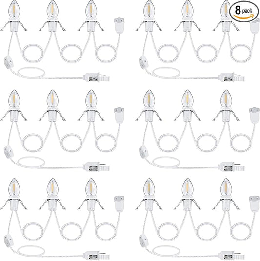 Meonum 8 Pack Christmas Village Light Cords with 24 C7 LED Bulbs and Outlet, Each 8.2 ft Blow Mold Light Cords for Christmas Village Accessories Holiday Tree Decor and Craft Projects