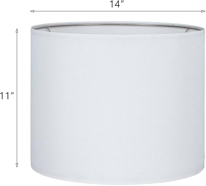 Wellmet White Set of 2 Drum Lampshades, Easy Assembly Required 14" Top x 14" Bottom x 11" High Replacement Lamp Shades, Fabric Lampshades for Table Lamps Floor Lamps, Metal Spider Fitter