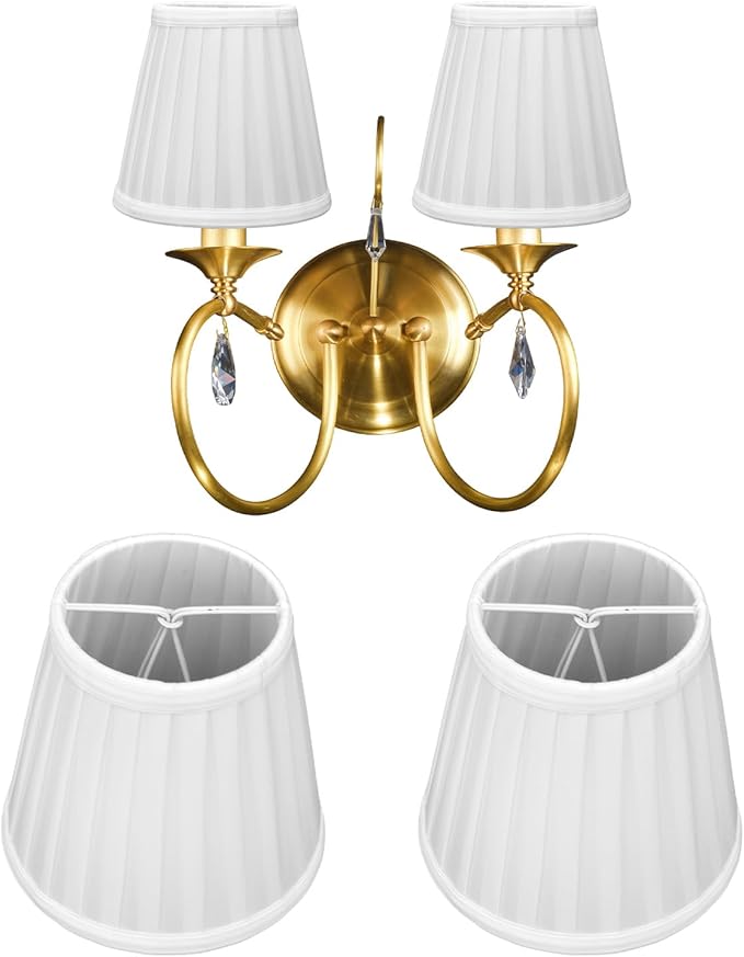 Small Lamp Shades Set of 2, 3.6x5.6x5.1 Inches Pleated Fabric Sconce Lampshades Modern Clip On Chandelier Shades Cover for E14 Bulb, Table Lamps, Floor Lamps (White)