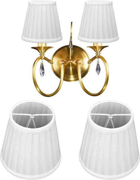 Small Lamp Shades Set of 2, 3.6x5.6x5.1 Inches Pleated Fabric Sconce Lampshades Modern Clip On Chandelier Shades Cover for E14 Bulb, Table Lamps, Floor Lamps (White)