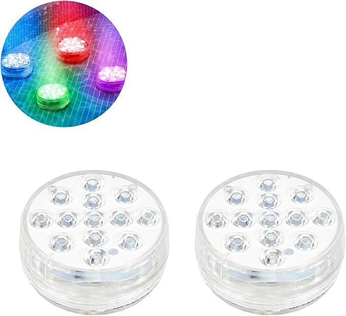 Saker Submersible LED Pool Lights - 13-Bead Underwater Light with 21-Key Remote, Waterproof Color-Changing RGB Lights for Pools, Hot Tubs, Ponds, Spa & Party Décor (2PCS)