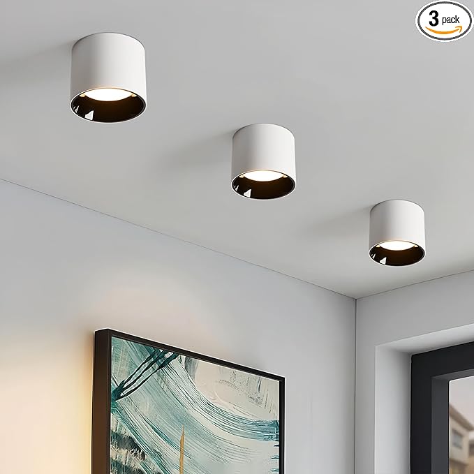 3Pack Modern LED Flush Mount Ceiling Light Fixture, 20W Dimmable & 3000K-6000K 3 Color Selectable White Cylinder Ceiling Lamps for Low Profile Living Room Hallway Entryway Kitchen Dining Room Foyer