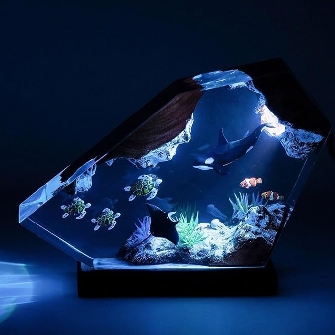 Orca Ocean Resin Lamp, Handmade Wooden Table Resin Night Light, USB Port Art Ornaments for Home Office Decor, Scuba Diver Gifts for Birthday Holiday, Unique Thanksgiving Day and Christmas Gifts