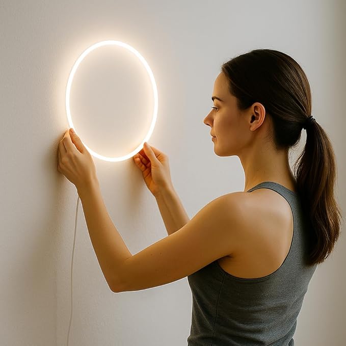 Smart RGBICW LED Circle Neon Sign– 16 Million DIY Colors RGB LED Mood Wall Sign with Bluetooth App & Inline Control, Gradient & Music Sync Modes, USB Powered Aesthetic Decor for Bedroom, Dorm