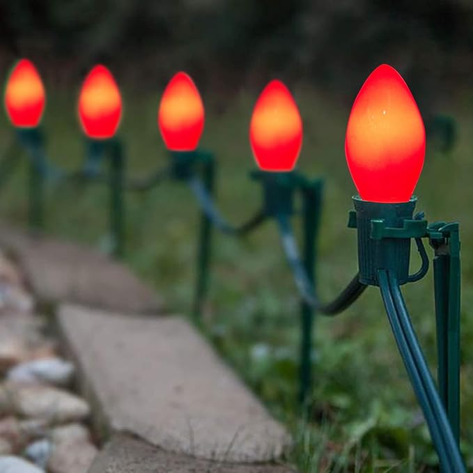 GOOTHY 25 Pack C7 Red LED Christmas Light Bulb, C7 Red Ceramic Replacement Bulbs for Outdoor String Lights Window Candles Chandeliers, E12 Candelabra Base LED Bulbs, 0.6 Watt Led Night Light Bulb