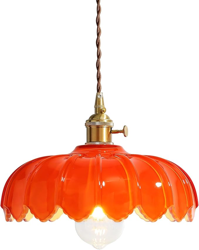 Plug in Pendant Light: Hanging Light Plug in Orange Glass Hanging Lamp, Pendant Lighting for Kitchen Island, Bedroom, Dining Room, Living Room, E26 No Bulb