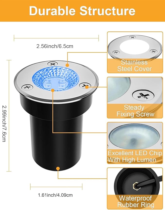 ZUCKEO RGB Low Voltage Landscape Lights LED Color Changing Well Lights, Outdoor In Ground Light Waterproof Accent Spotlights 12-24V Landscape Lighting for Yard Garden Pathway(8Pack with Connectors)