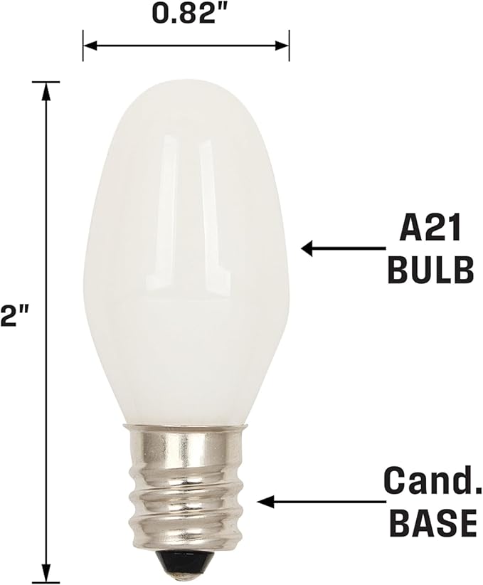 Westinghouse 5283000 0.4 Watt (4 Watt Equivalent) C7 Frosted Filament LED Light Bulb, Candelabra Base, 2 Pack