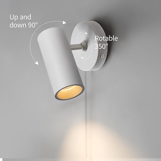 Aisilan 2-Pack 12W White Plug-in Spotlights, 3000K Modern Uplighting with On/Off Switch, COB CRI≥97 Floor Can Lights for Indoor Artwork, Plants, Studio & Accent Lighting