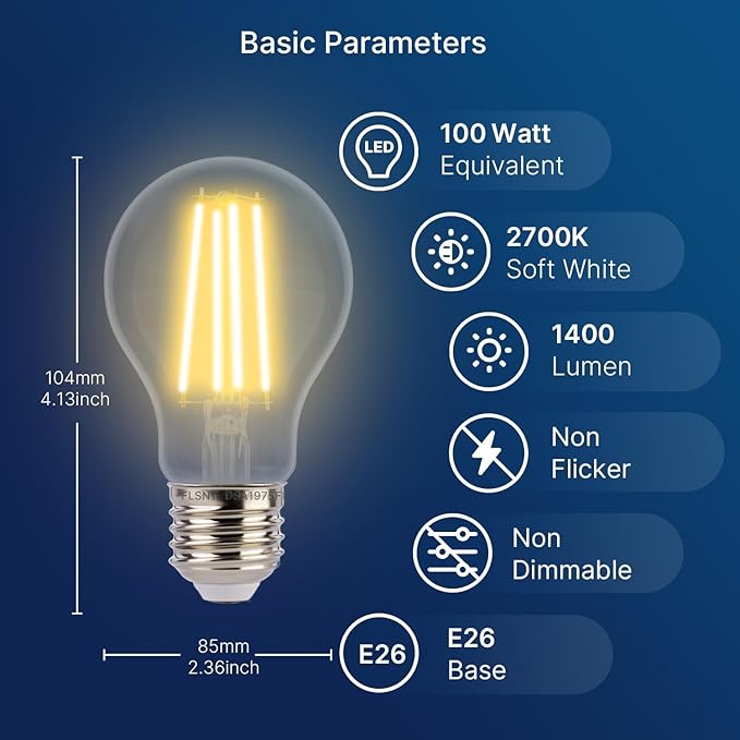 Jaspertronics™ Dusk to Dawn Outdoor Sensor A19 LED Light Bulb 2700K Daylight 8W (100W Eqv.) 1400LM Vintage Filament E26 Base,Auto On/Off Photocell Energy-Efficient Lighting 4 Pack