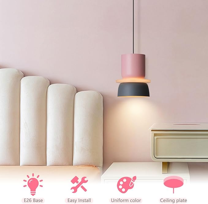2-Pack Nordic Hanging Ceiling Light - Pink Blue Aluminum Macaron Shade,Mid Century Modern Pendant Light Fixtures Living Room Adjustable Height Hanging Light Dining Room Lights Fixture