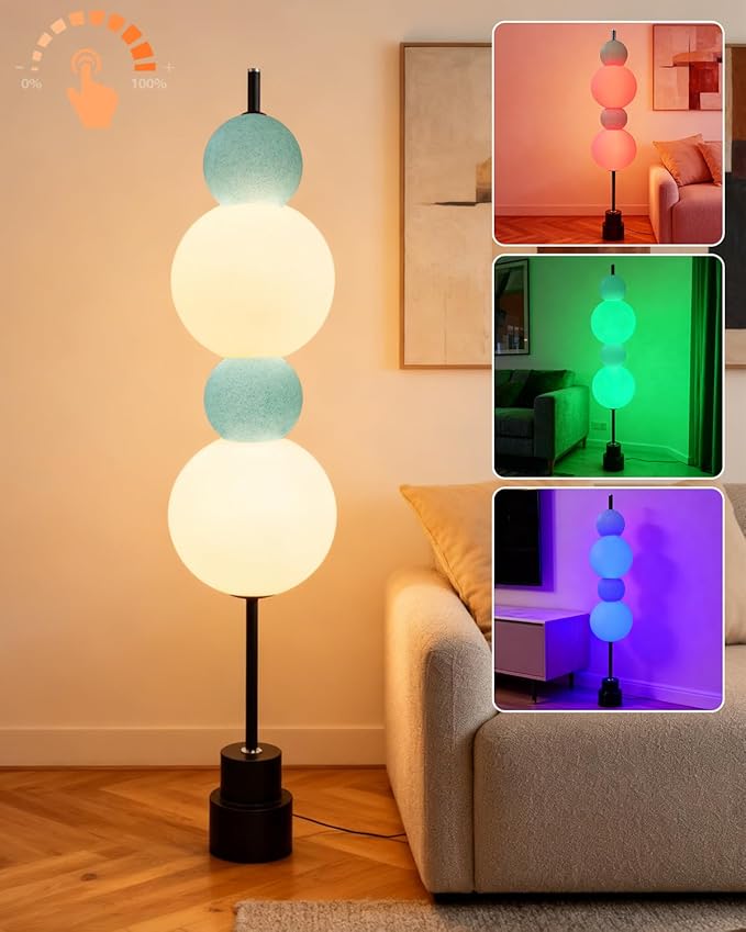 Blue Globe Floor Lamp - RGB & 3000K Dimmable LED, Touch Switch, Modern Tall Standing Lamp for Bedroom, Living Room, Home Office, Gold Metal